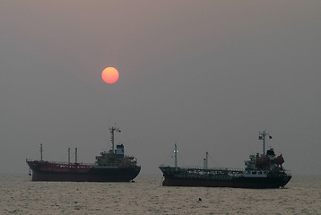 Image showing Ships at sunset