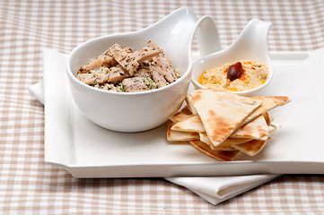 Image showing chicken taboulii couscous with hummus