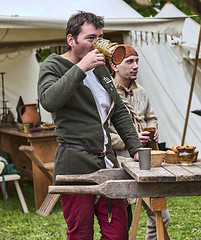 Image showing Medieval Man Drinking Wine