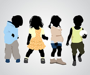 Image showing Four children silhouettes