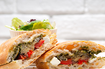 Image showing ciabatta panini sandwichwith vegetable and feta