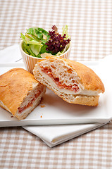 Image showing ciabatta panini sandwich with parma ham and tomato