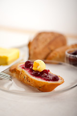 Image showing bread butter and jam 