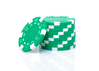 Image showing Small Stack of Green Poker Chips