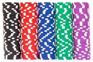 Image showing Stacks of Multicolored Poker Chips