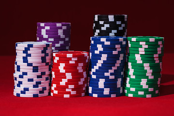Image showing Stacks of Multicolored Poker Chips