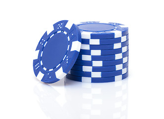 Image showing Small Stack of Blue Poker Chips