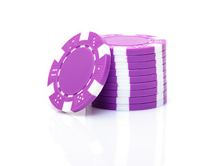 Image showing Small Stack of Purple Poker Chips