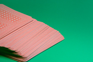 Image showing Deck of poker cards on green table