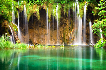 Image showing Beautiful waterfalls at Plitvice Lakes National Park