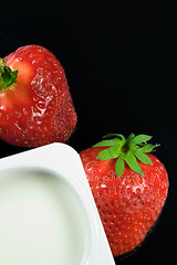 Image showing Healthy breakfast -Fresh red strawberry and yogurt