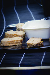 Image showing Healthy breakfast - cream cheese and fresh bread