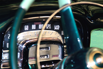 Image showing Classic car dashboard detail , shallow DOF