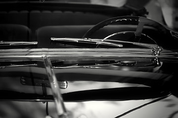 Image showing Classic car detail , shallow DOF black and white photo