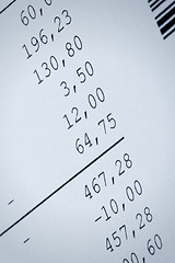 Image showing Close up of a shopping receipt,