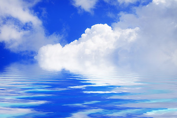 Image showing White clouds and blue sky on a sunny day with water reflection