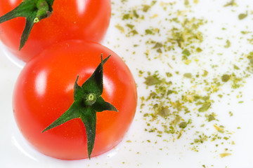 Image showing Spicy milky cheese soup with small red tomatoes