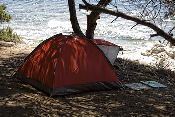 Image showing Red tent in the forrest