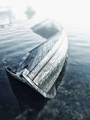 Image showing Sunken wooden boat