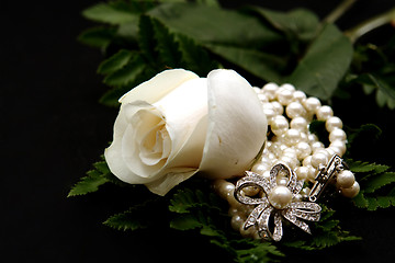 Image showing Closeup of a White Rose with Pearls