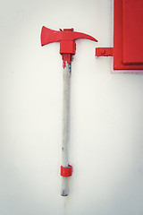 Image showing Firefighter axe on the cruiser boat wall