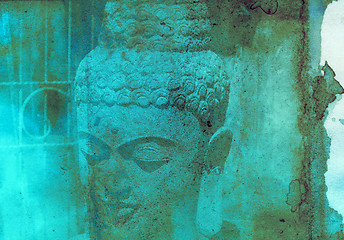 Image showing Grunge textured collage - Balinese God statue