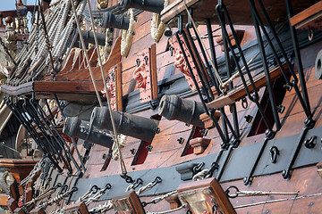 Image showing Old pirate ship cannons