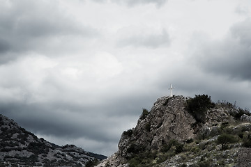 Image showing Cross on the top of the mountain