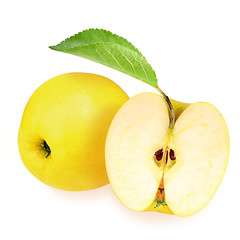 Image showing Whole and half of yellow apples