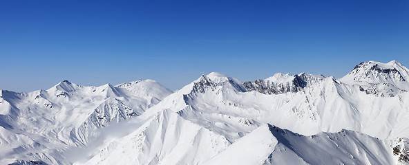 Image showing Panorama of snow mountains and blue sky