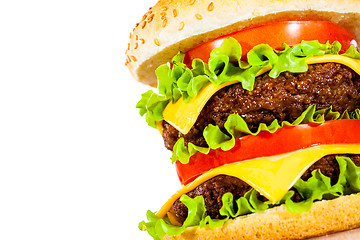 Image showing Tasty and appetizing hamburger on a white