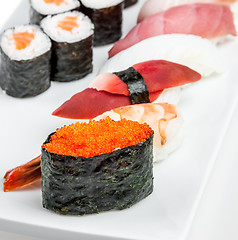 Image showing Sushi and Sushi Roll sea food