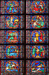 Image showing Colorful stained glass window in Cathedral Notre Dame de Paris