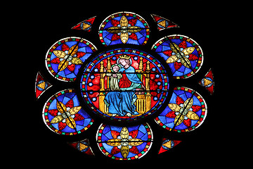 Image showing Colorful stained glass window in Cathedral Notre Dame de Paris