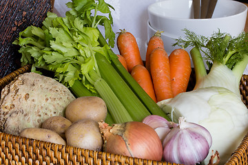 Image showing Raw vegetables and basket