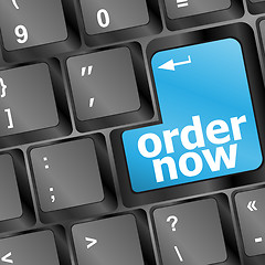 Image showing Order now computer key in blue showing online purchases and shopping