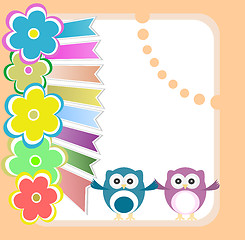 Image showing Beautiful happy birthday greeting card with flowers and bird. party invitation with floral elements