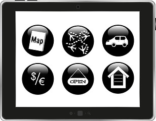 Image showing Set of home icons on tablet pc screen