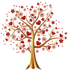 Image showing golden tree with hearts and flowers