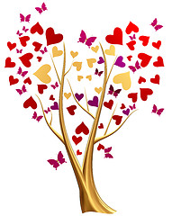 Image showing golden tree with hearts and butterflies