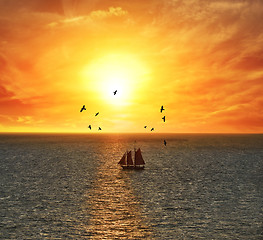 Image showing Sailing Boat At The Sunset