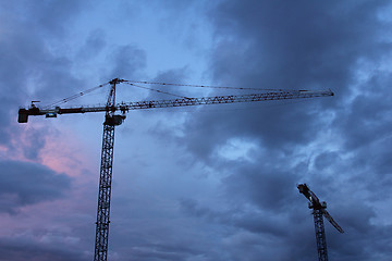 Image showing Industrial construction cranes
