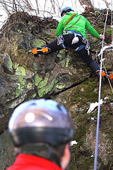 Image showing climbing on rock in winter