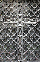 Image showing Ornate tomb door in the Pere Lachaise cemetery, Paris