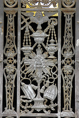 Image showing Ornate tomb door in the Pere Lachaise cemetery, Paris