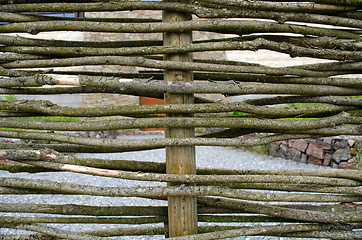 Image showing closeup wicker weave wooden twig fence background 