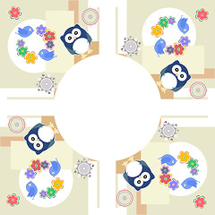 Image showing Seamless retro flowers owl bird kids illustration background pattern