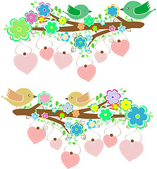 Image showing The bird sings sitting on tree branch with love heart