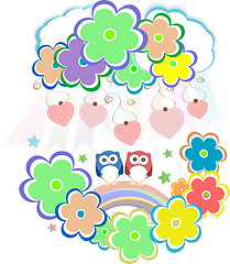 Image showing Cute valentine owls, birds, flowers and love hearts