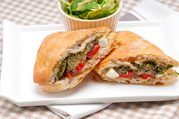 Image showing ciabatta panini sandwichwith vegetable and feta